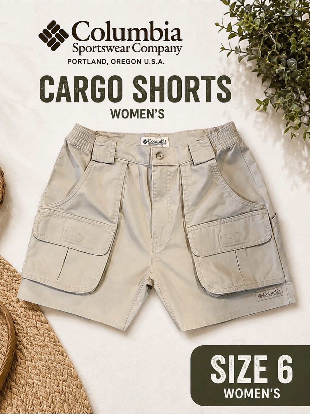 Columbia Sportswear Women’s Cargo Hiking Shorts | Khaki | Size 6